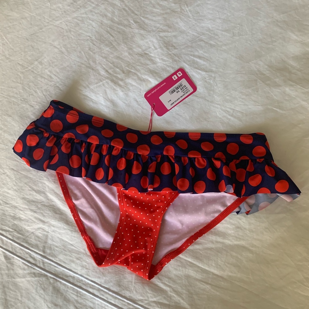 Curvy Kate Red Blue Dot Skirted Swim Brief Bikini